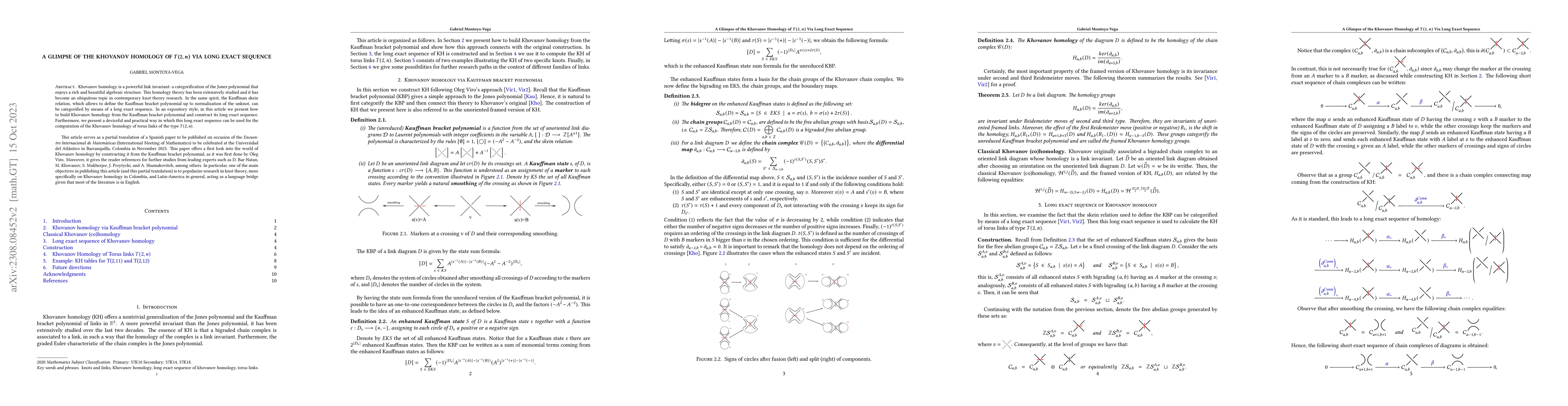 Thumbnail for A Glimpse of the Khovanov Homology of T(2,n) Via Long Exact Sequence