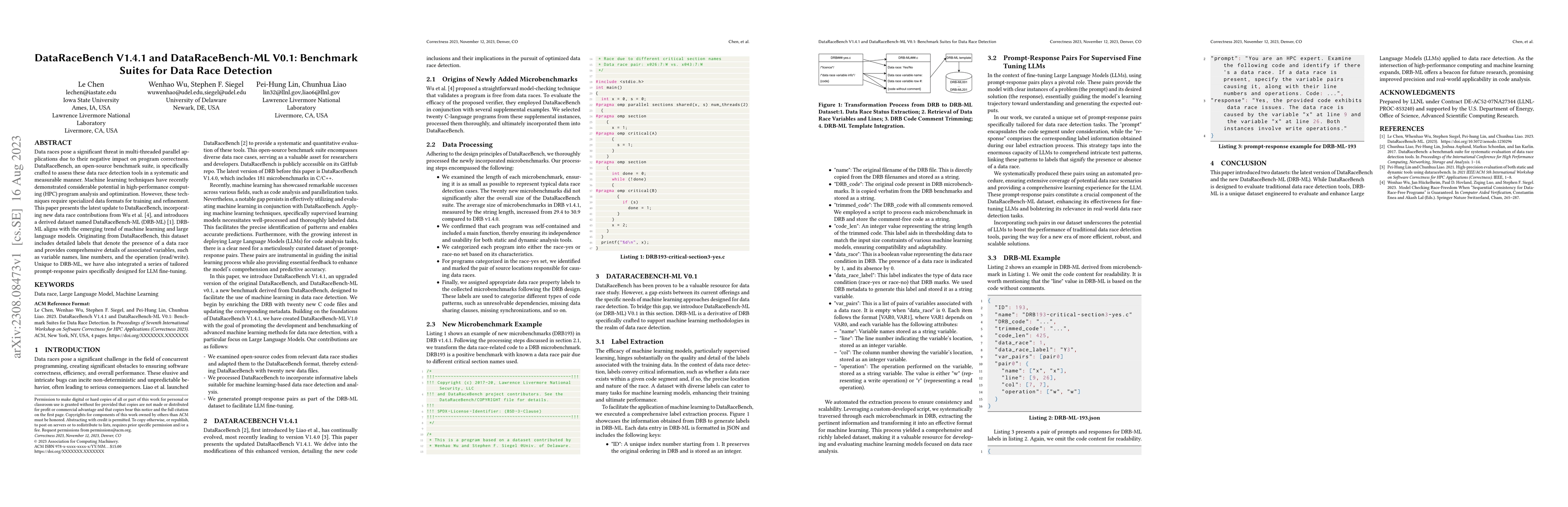 Thumbnail for DataRaceBench V1.4.1 and DataRaceBench-ML V0.1: Benchmark Suites for
  Data Race Detection
