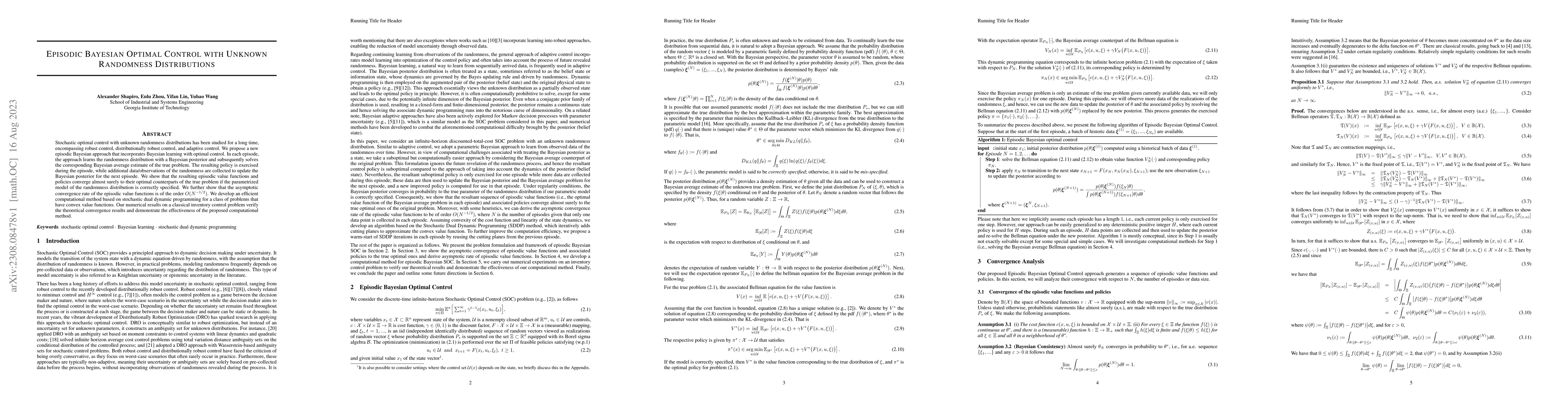Thumbnail for Episodic Bayesian Optimal Control with Unknown Randomness Distributions