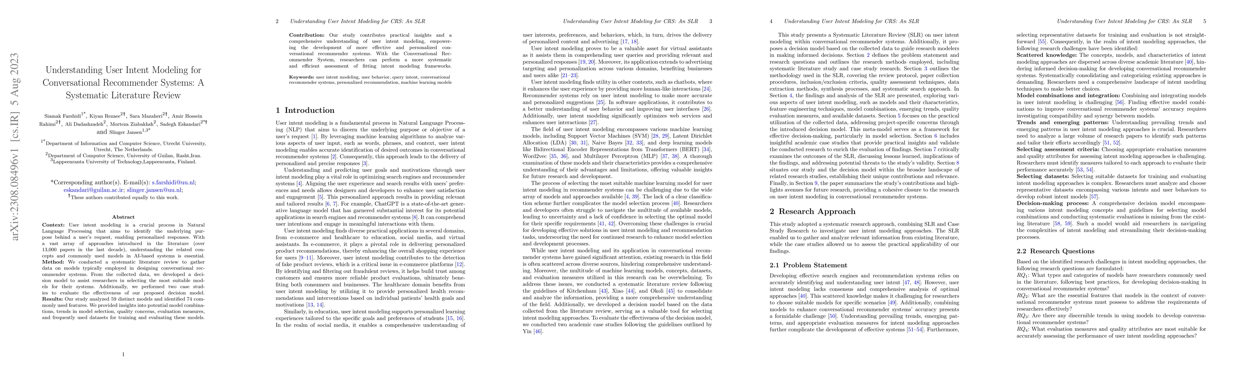 Thumbnail for Understanding User Intent Modeling for Conversational Recommender
  Systems: A Systematic Literature Review