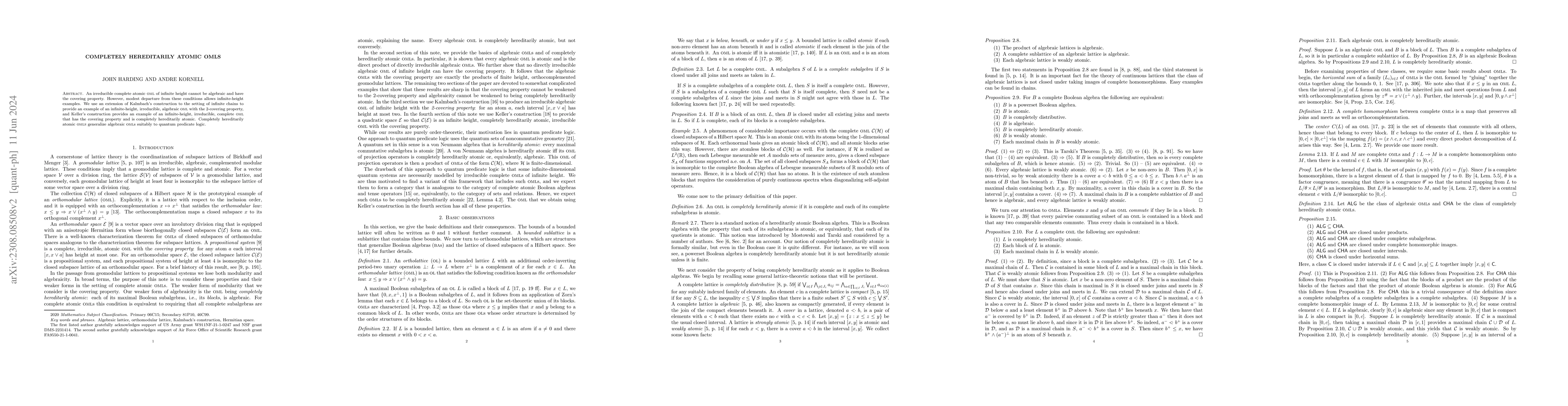 Thumbnail for Completely hereditarily atomic OMLs