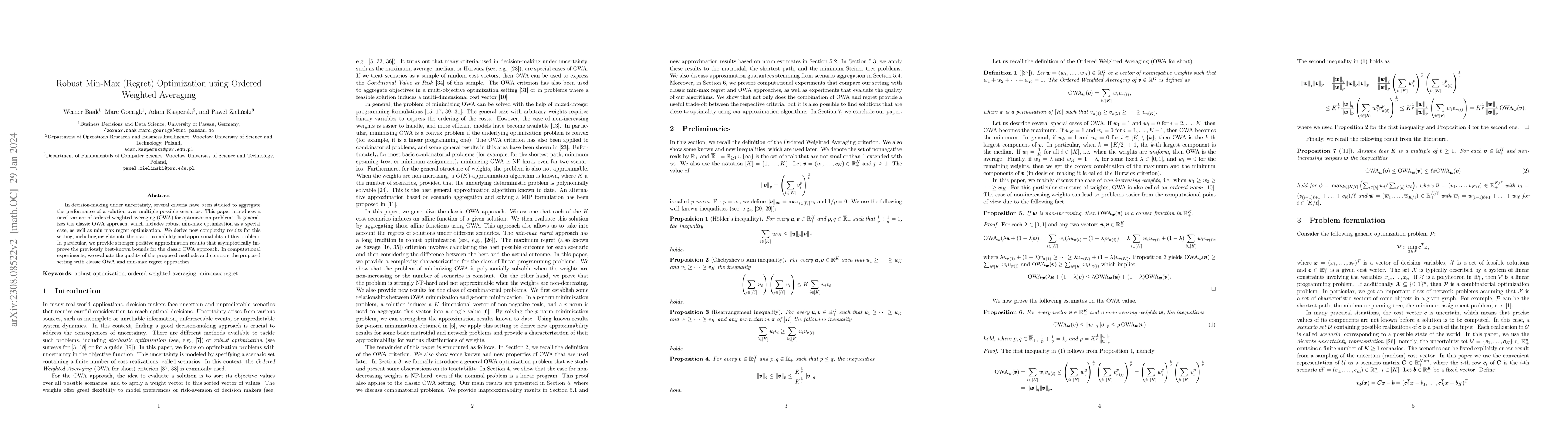 Thumbnail for Robust Min-Max (Regret) Optimization using Ordered Weighted Averaging