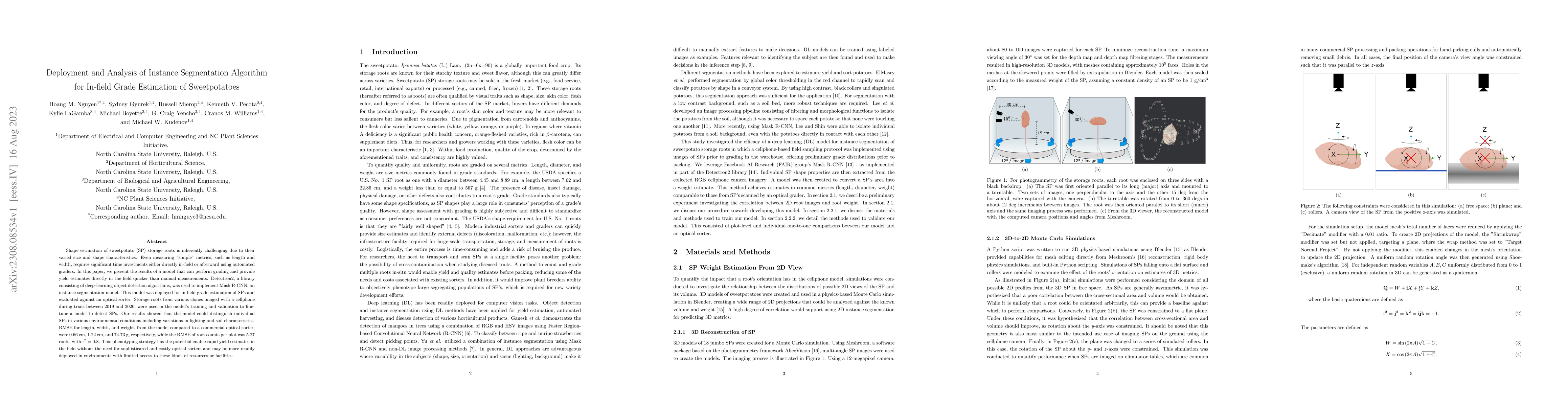 Thumbnail for Deployment and Analysis of Instance Segmentation Algorithm for In-field
  Grade Estimation of Sweetpotatoes