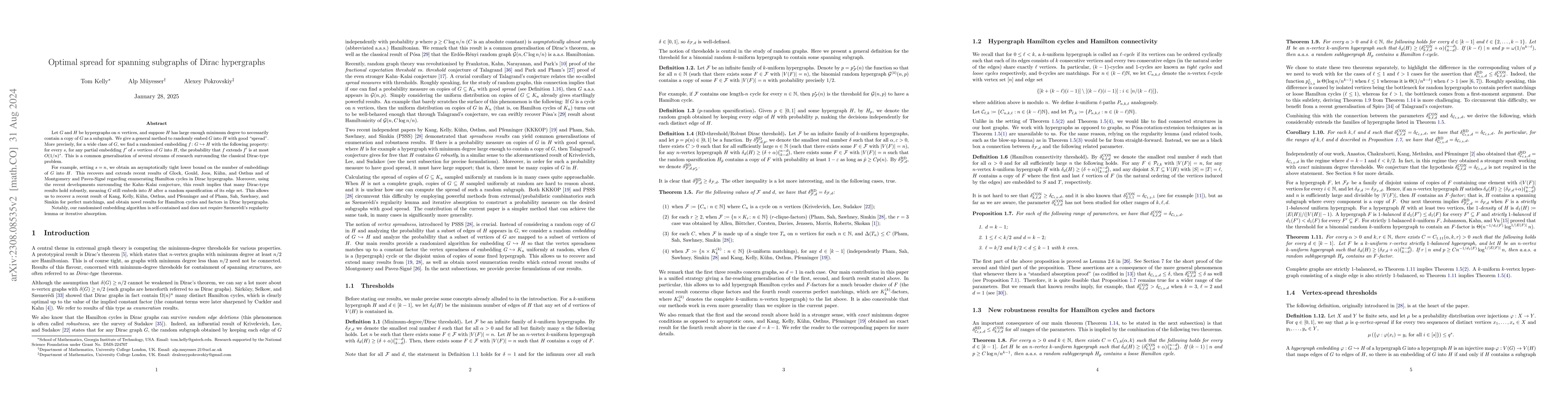Thumbnail for Optimal spread for spanning subgraphs of Dirac hypergraphs