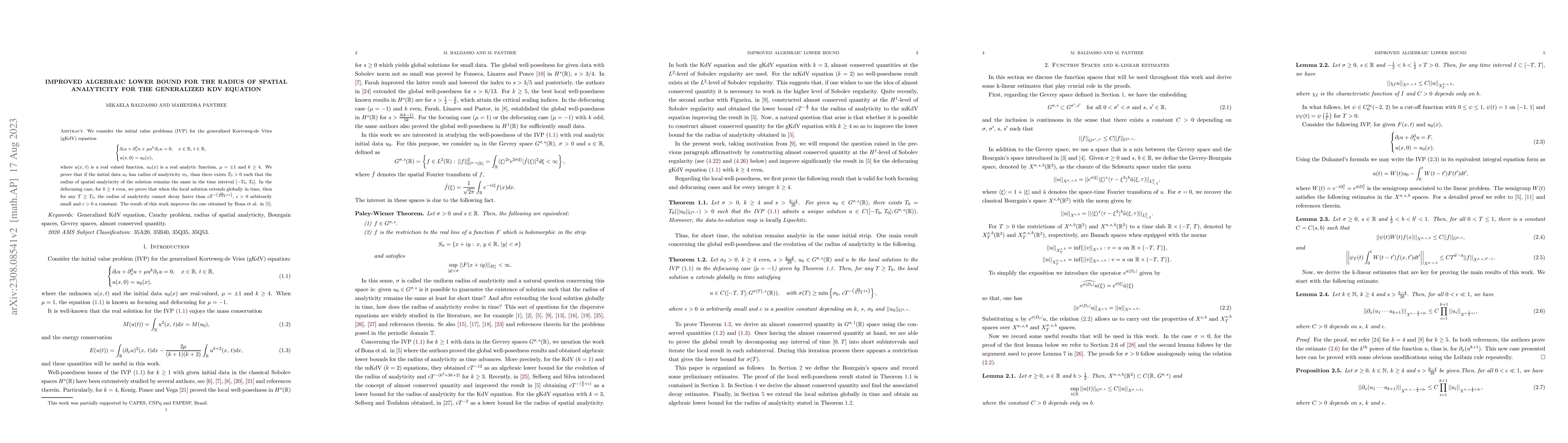 Thumbnail for Improved algebraic lower bound for the radius of spatial analyticity for
  the generalized KdV equation