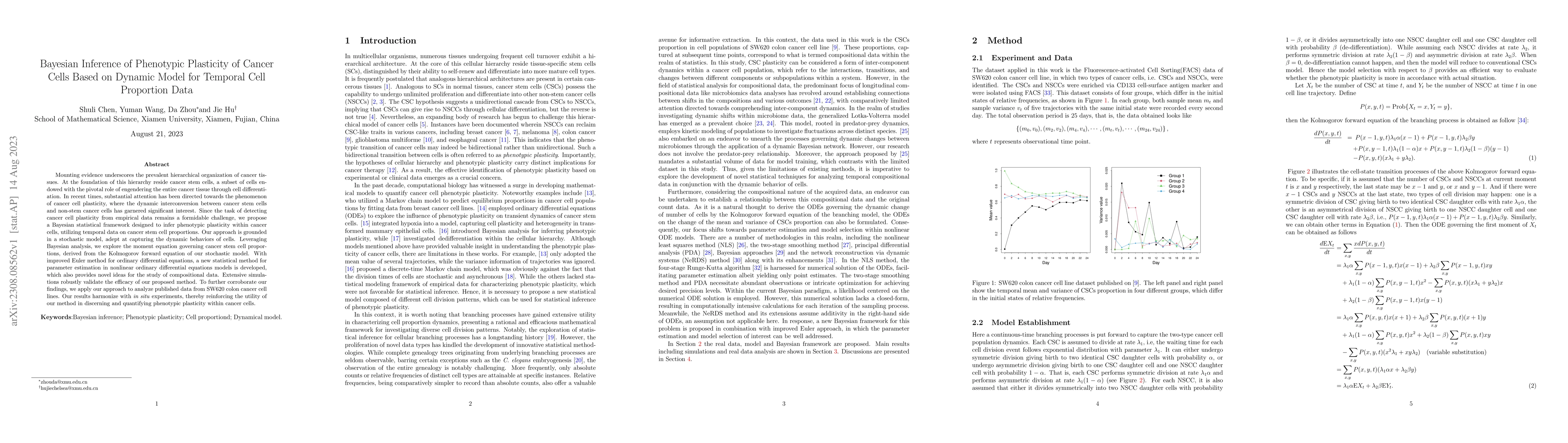 Thumbnail for Bayesian Inference of Phenotypic Plasticity of Cancer Cells Based on
  Dynamic Model for Temporal Cell Proportion Data