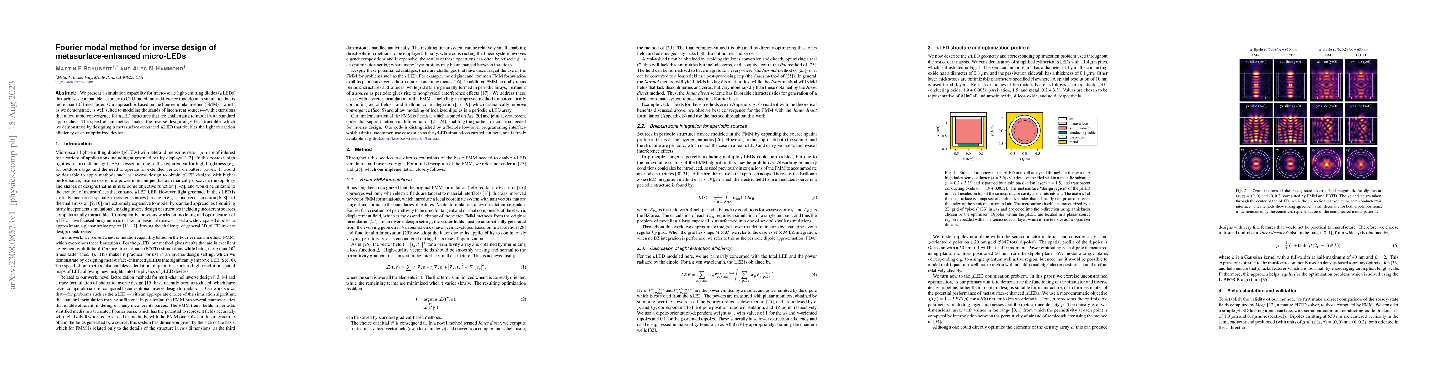 Thumbnail for Fourier modal method for inverse design of metasurface-enhanced
  micro-LEDs