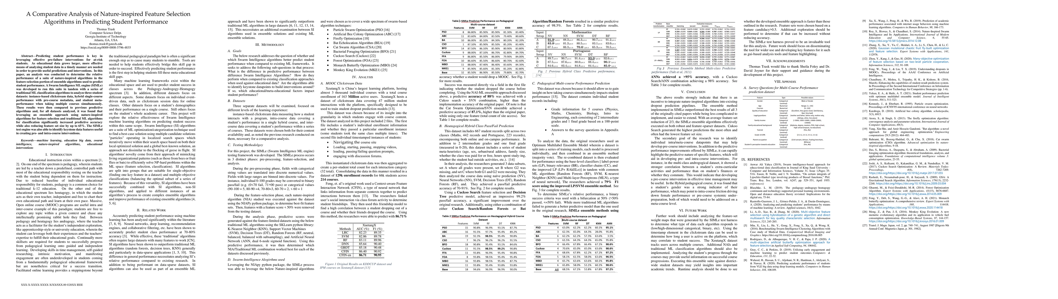 Thumbnail for Analyzing the Capabilities of Nature-inspired Feature Selection
  Algorithms in Predicting Student Performance