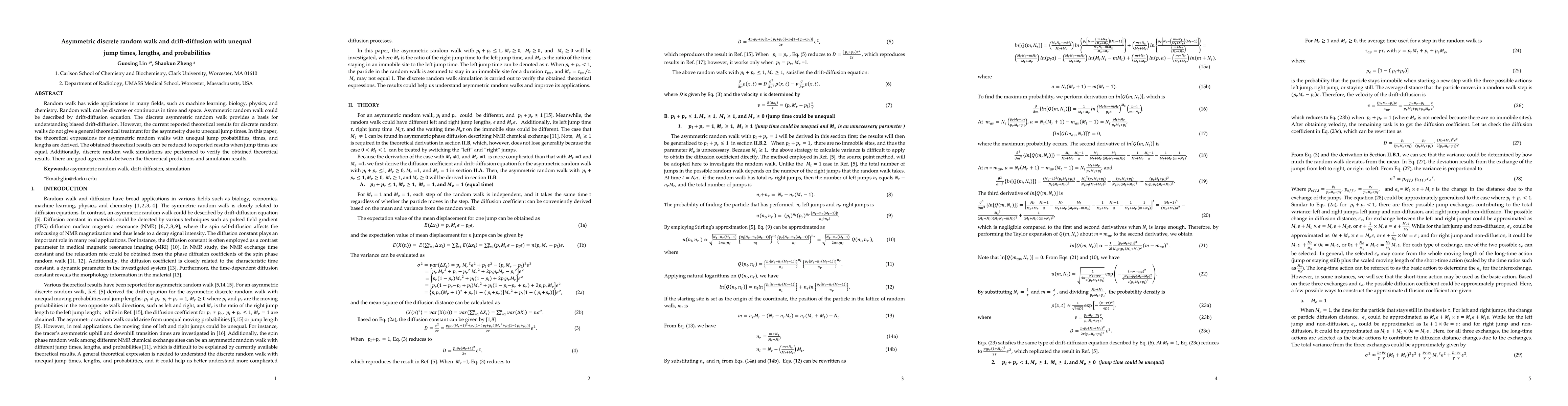 Thumbnail for Asymmetric discrete random walk and drift-diffusion with unequal jump
  times, lengths, and probabilities