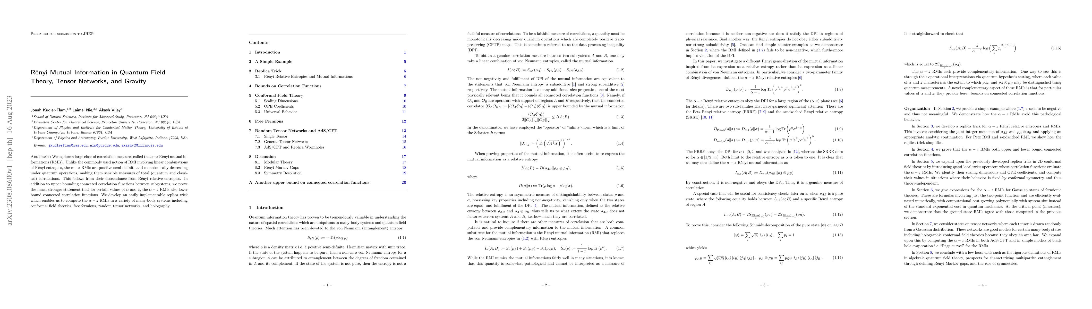 Thumbnail for R\'enyi mutual information in quantum field theory, tensor networks, and
  gravity