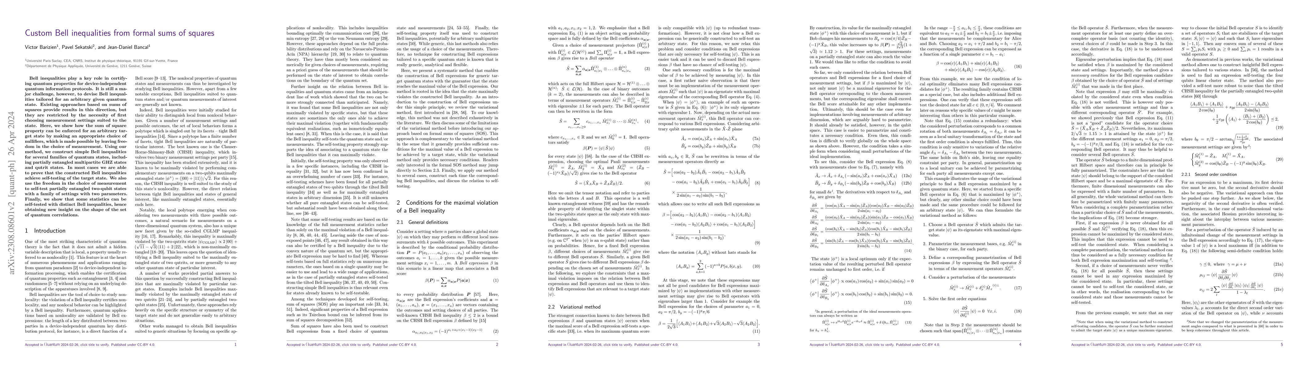 Thumbnail for Custom Bell inequalities from formal sums of squares