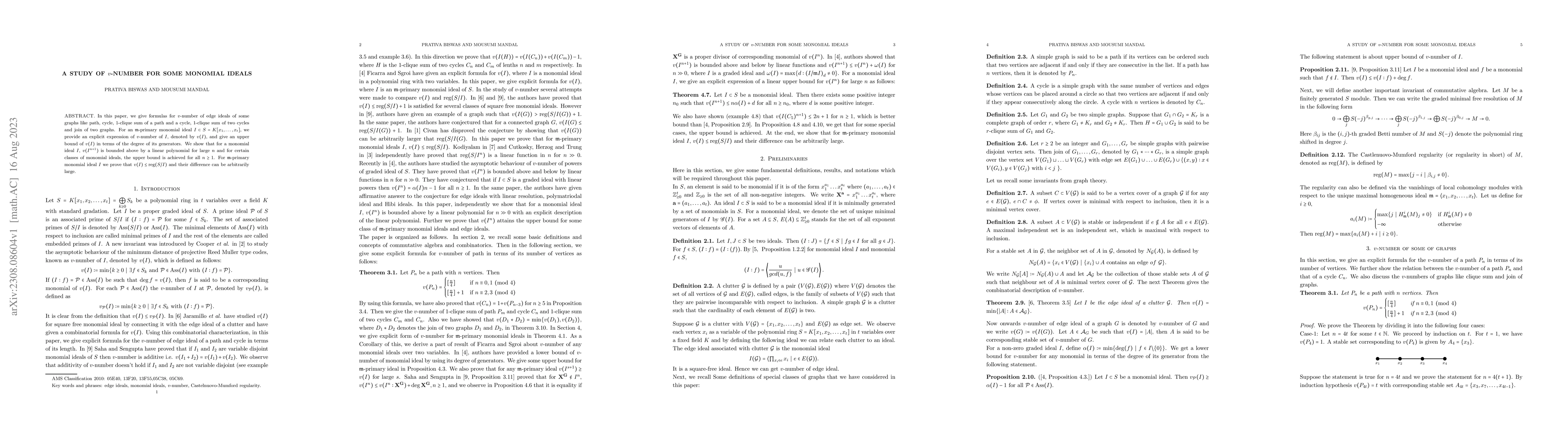 Thumbnail for A study of $v$-number for some monomial ideals