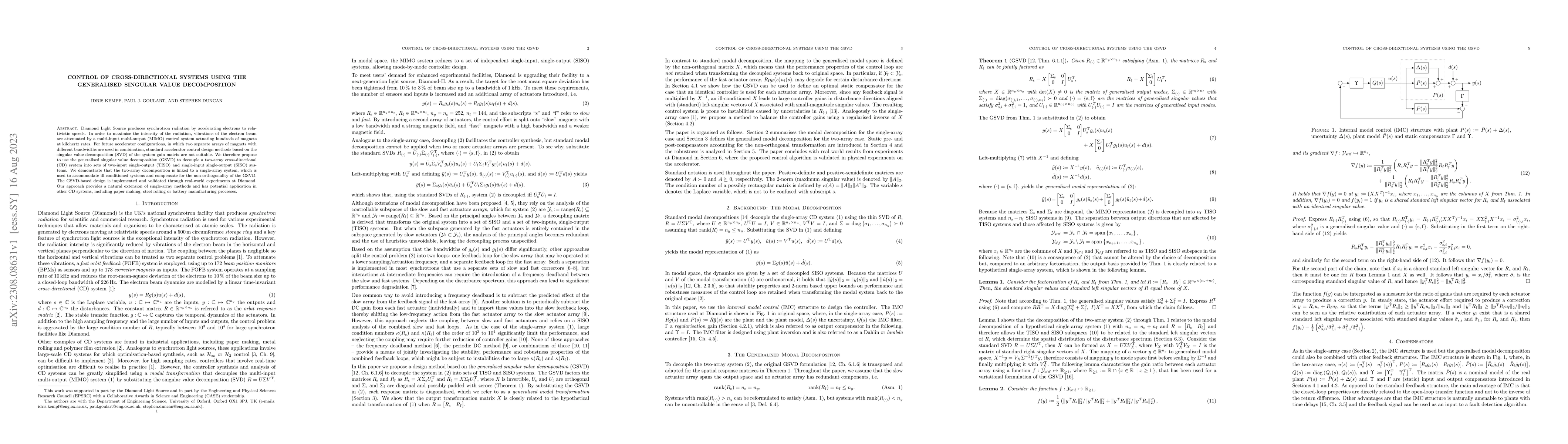 Thumbnail for Control of Cross-Directional Systems using the Generalised Singular
  Value Decomposition