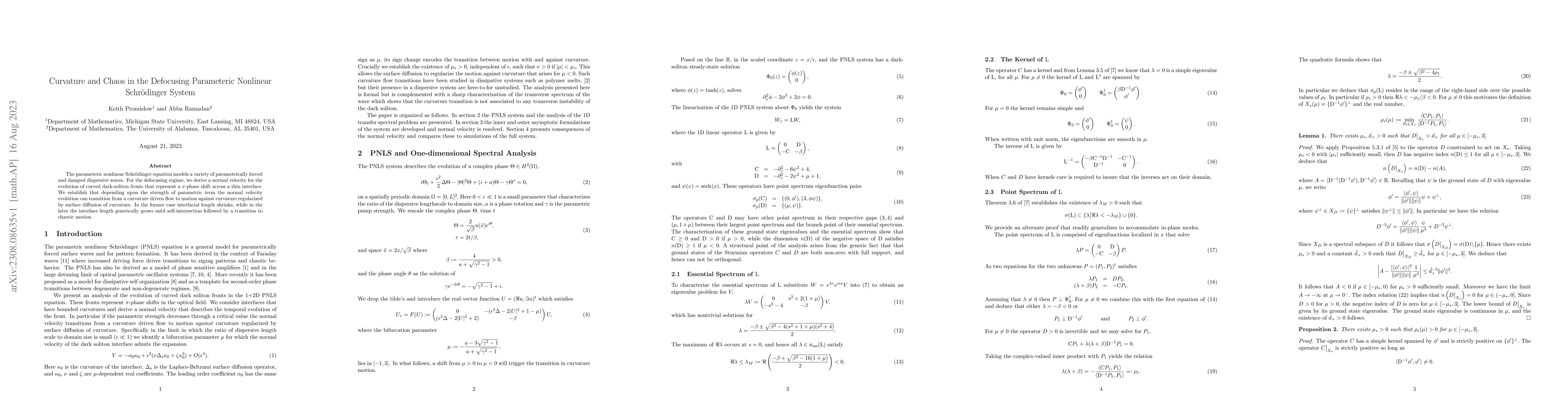 Thumbnail for Curvature and Chaos in the Defocusing Parameteric Nonlinear Schrodinger
  System