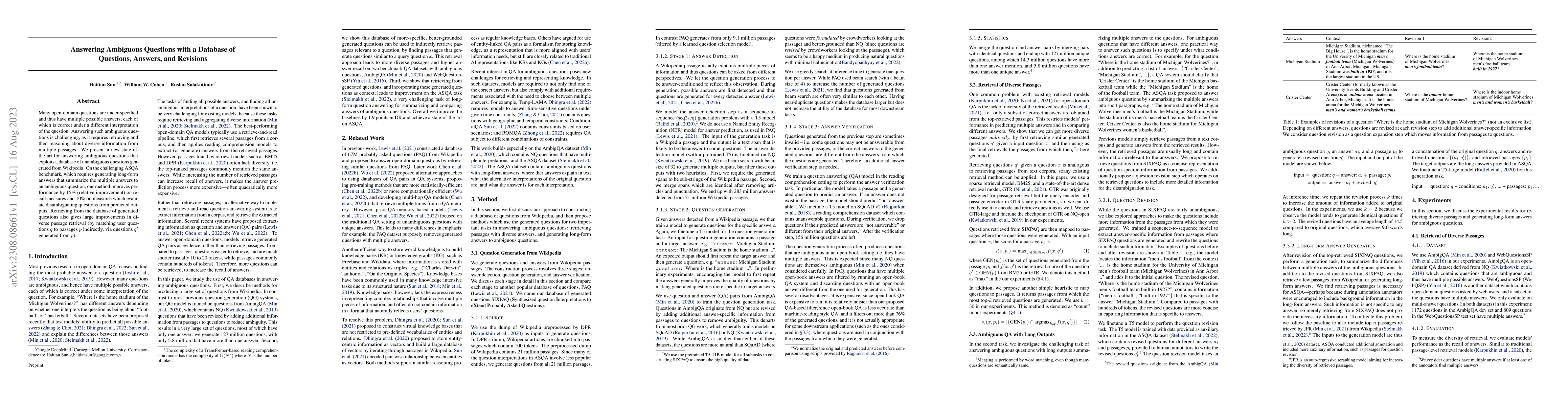 Thumbnail for Answering Ambiguous Questions with a Database of Questions, Answers, and
  Revisions