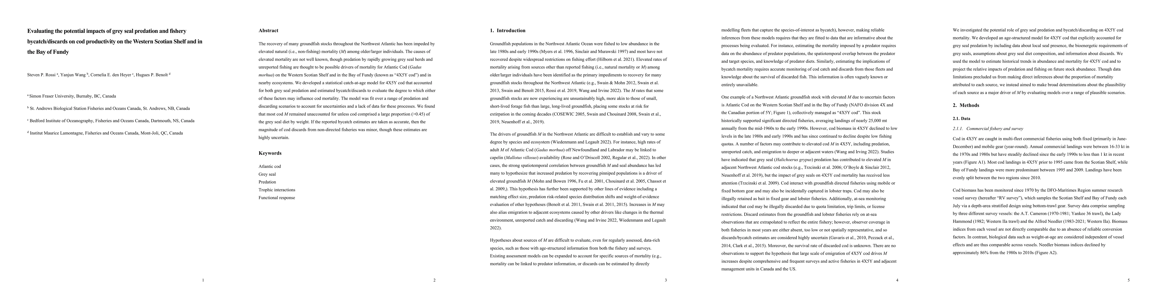 Thumbnail for Evaluating the potential impacts of grey seal predation and fishery
  bycatch/discards on cod productivity on the Western Scotian Shelf and in the
  Bay of Fundy