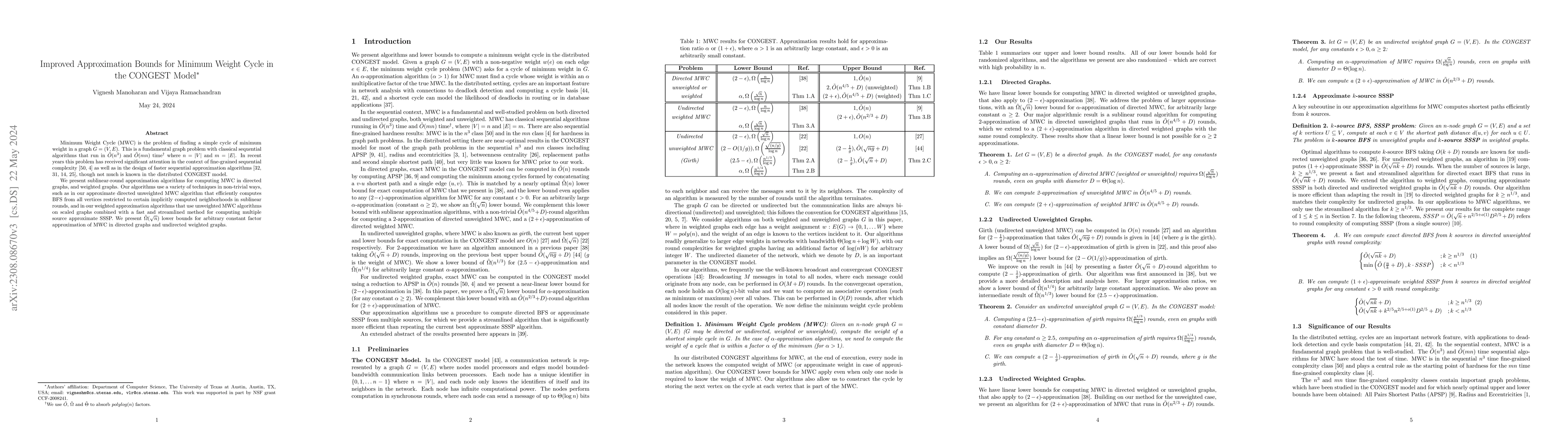 Thumbnail for Improved Approximation Bounds for Minimum Weight Cycle in the CONGEST
  Model