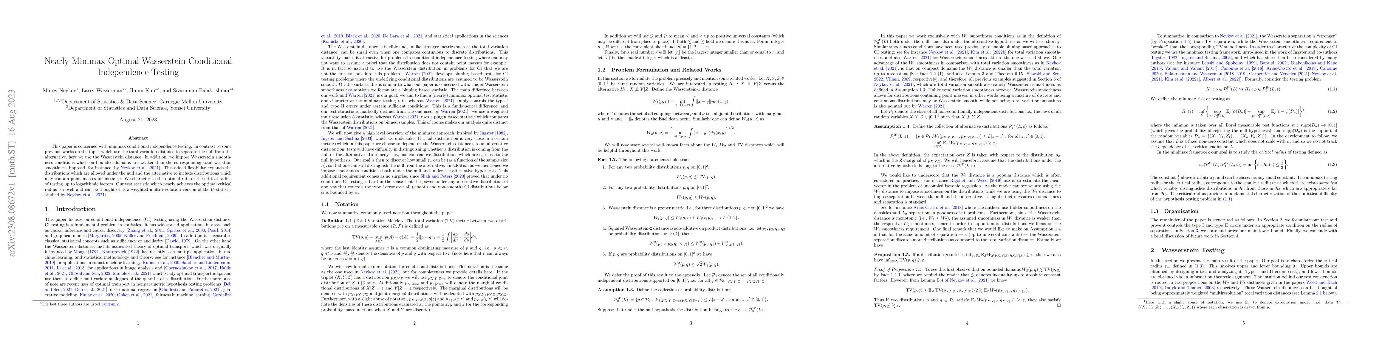 Thumbnail for Nearly Minimax Optimal Wasserstein Conditional Independence Testing