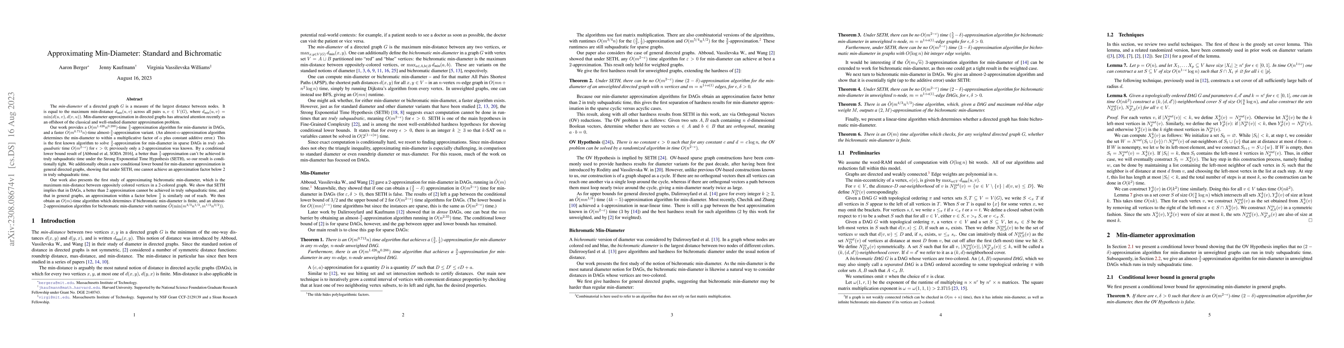 Thumbnail for Approximating Min-Diameter: Standard and Bichromatic