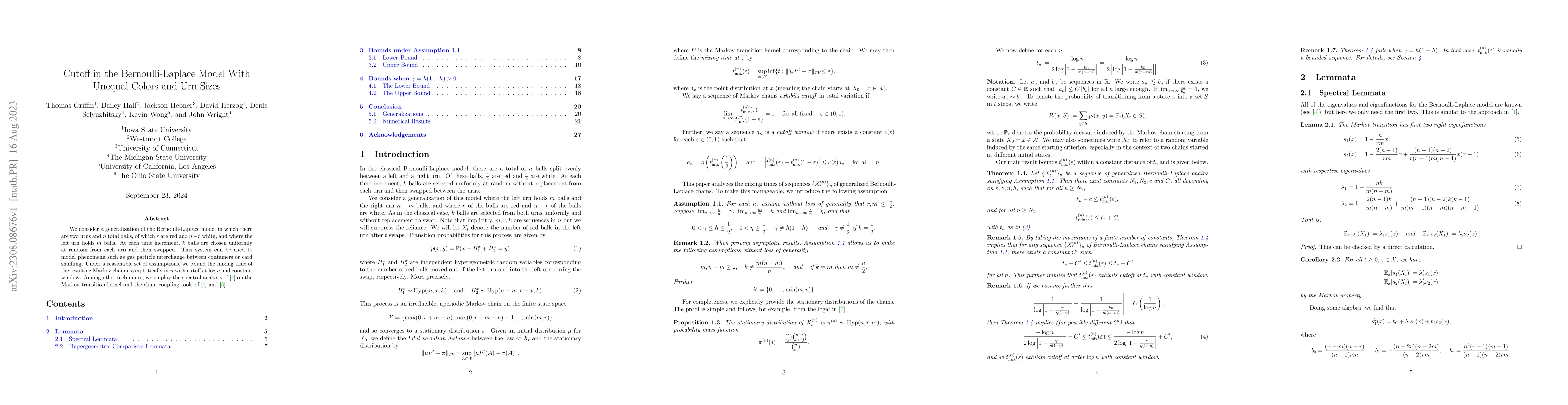 Thumbnail for Cutoff in the Bernoulli-Laplace Model With Unequal Colors and Urn Sizes