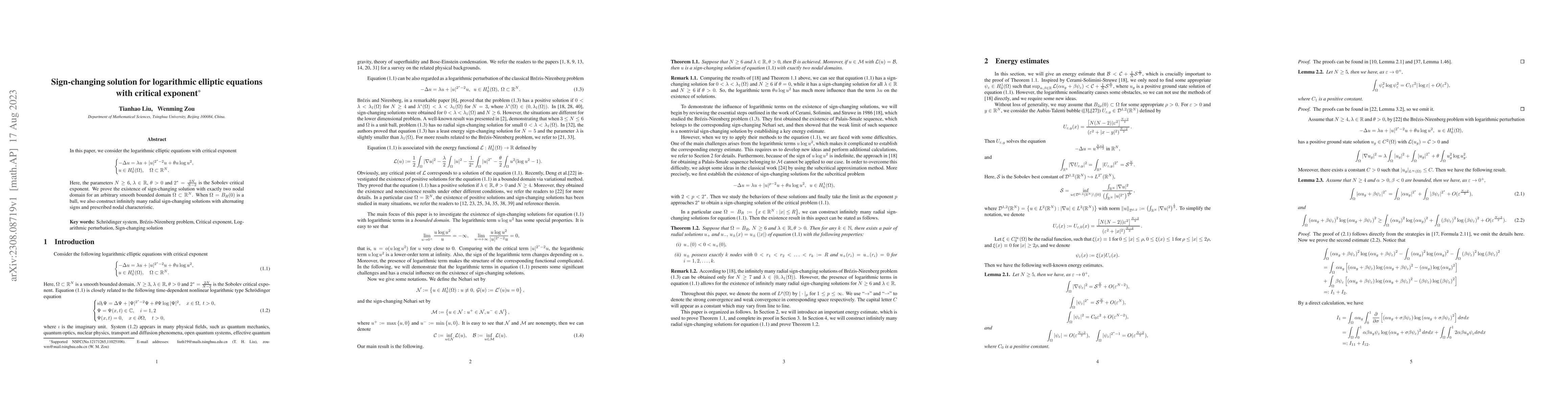 Thumbnail for Sign-changing solution for logarithmic elliptic equations with critical
  exponent