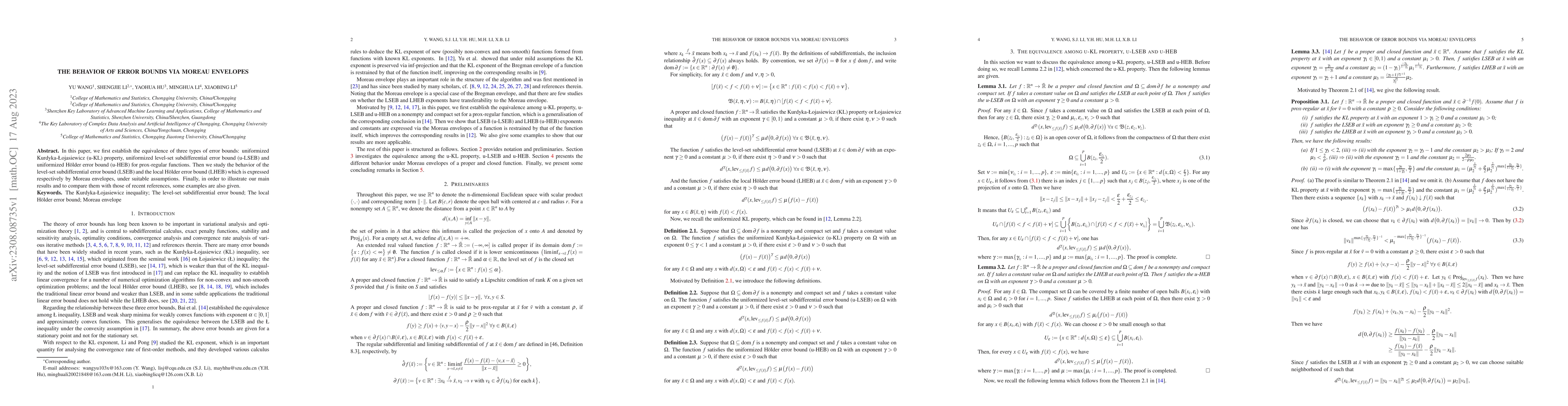 Thumbnail for The Behavior of Error Bounds via Moreau Envelopes