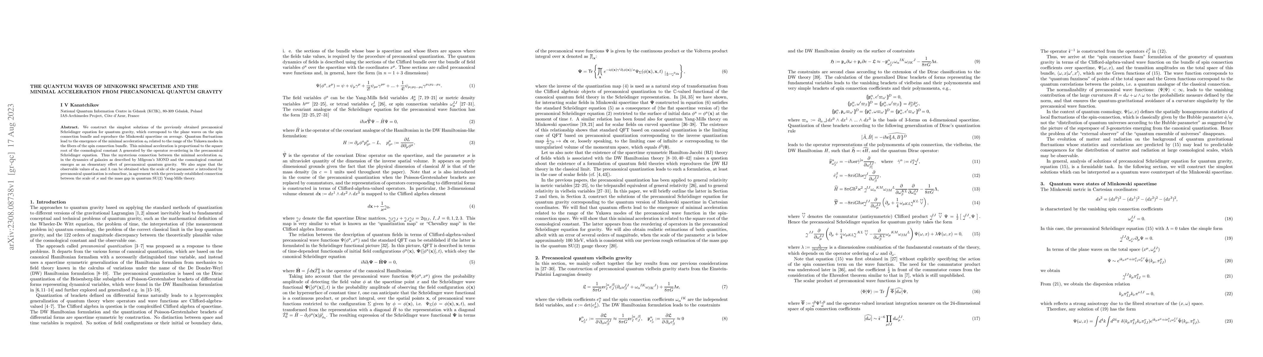 Thumbnail for The Quantum Waves of Minkowski Spacetime And The Minimal Acceleration
  From Precanonical Quantum Gravity