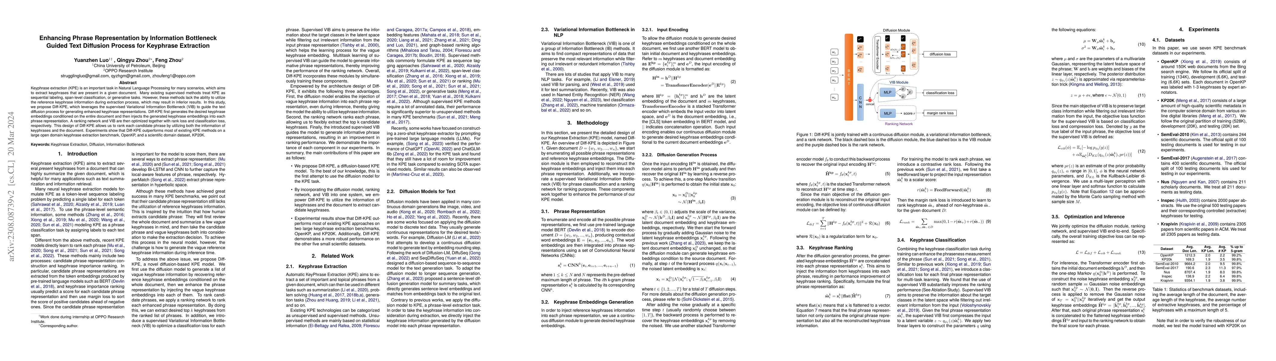 Thumbnail for Enhancing Phrase Representation by Information Bottleneck Guided Text
  Diffusion Process for Keyphrase Extraction