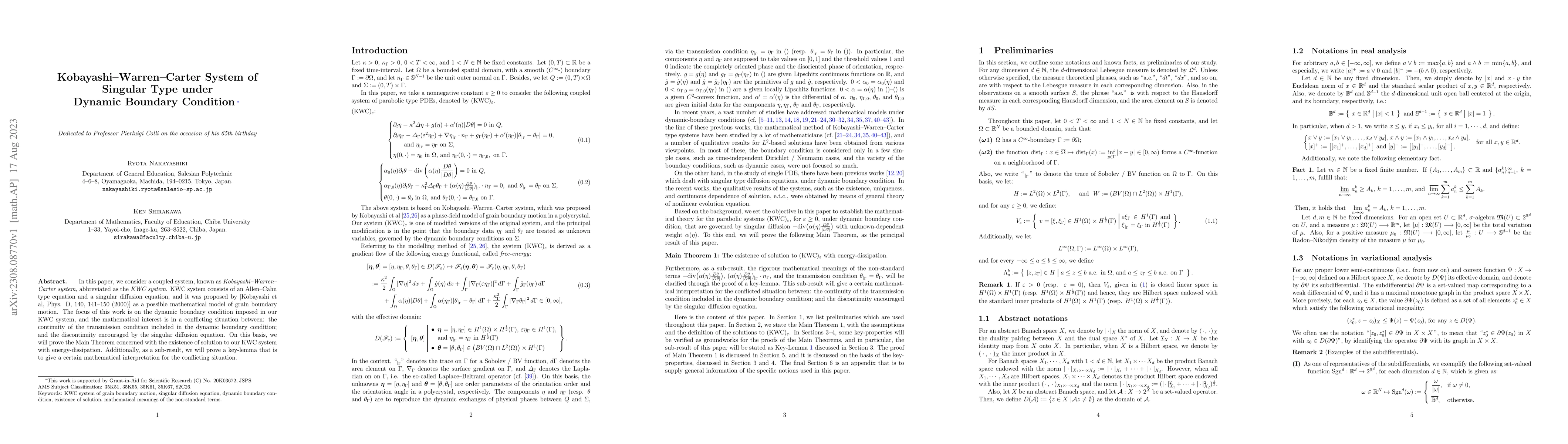 Thumbnail for Kobayashi-Warren-Carter System of Singular Type under Dynamic Boundary
  Condition