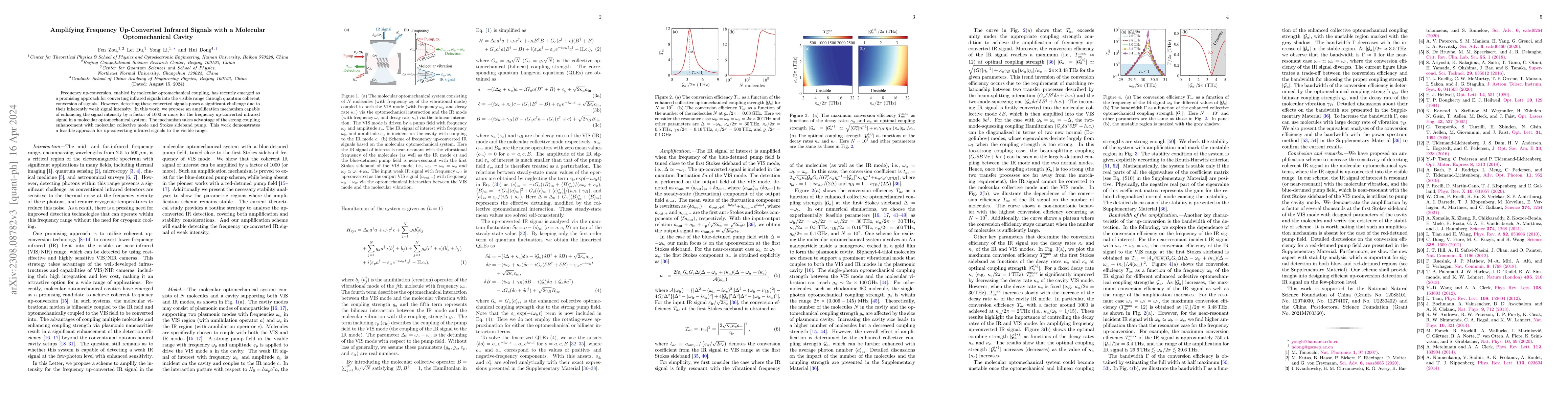 Thumbnail for Amplifying Frequency Up-Converted Infrared Signals with a Molecular
  Optomechanical Cavity