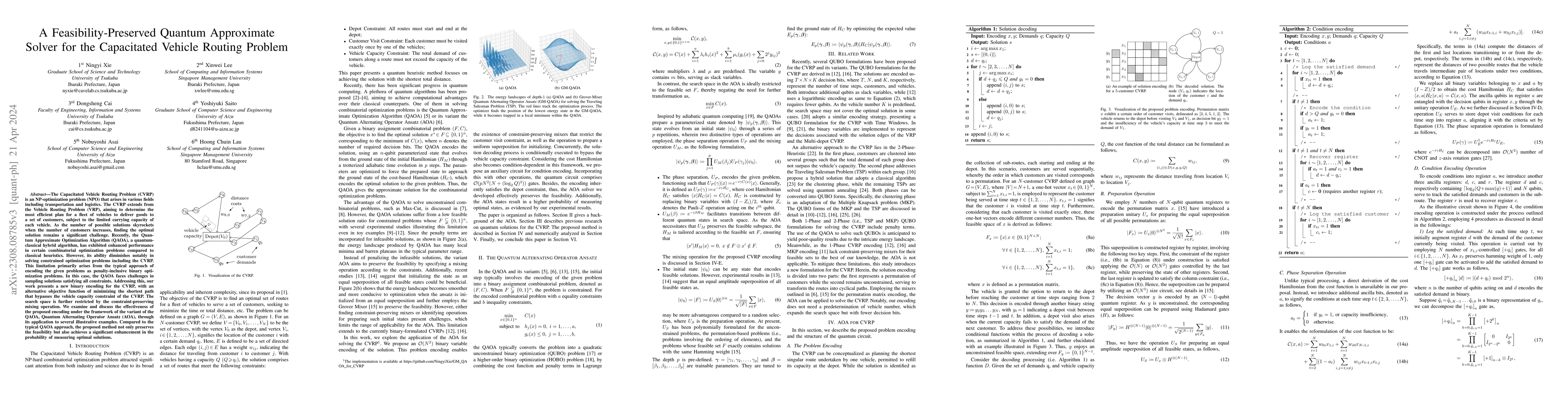 Thumbnail for A Feasibility-Preserved Quantum Approximate Solver for the Capacitated
  Vehicle Routing Problem