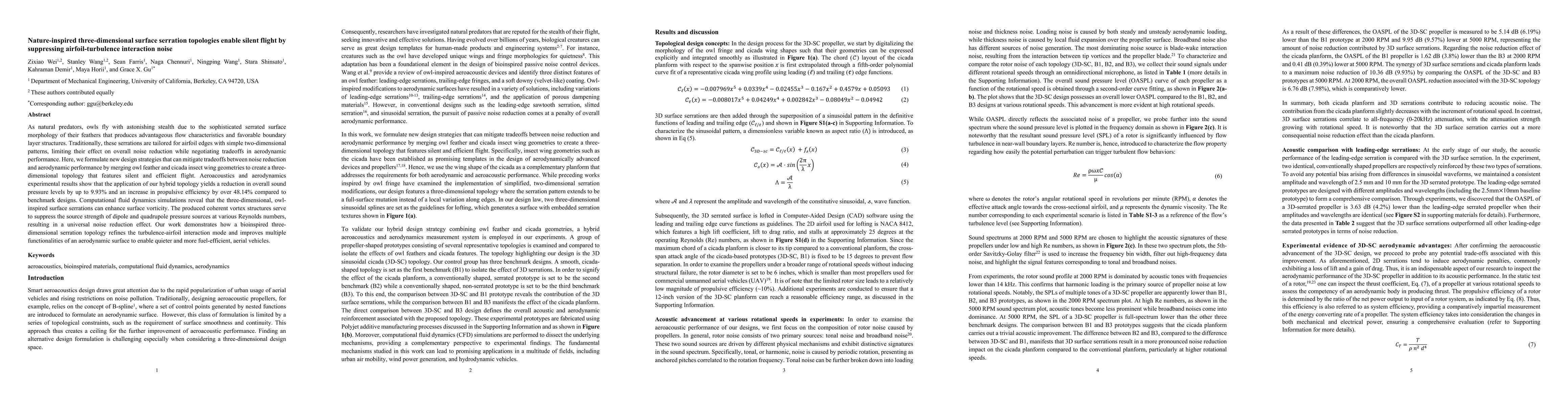 Thumbnail for Nature-inspired three-dimensional surface serration topologies enable
  silent flight by suppressing airfoil-turbulence interaction noise
