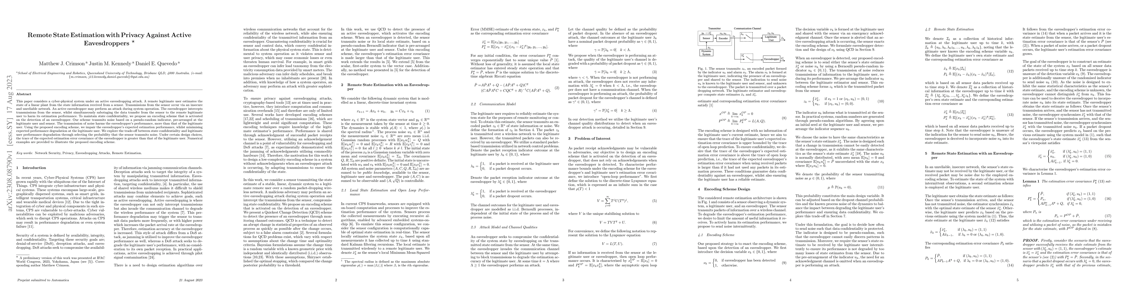 Thumbnail for Remote State Estimation with Privacy Against Active Eavesdroppers