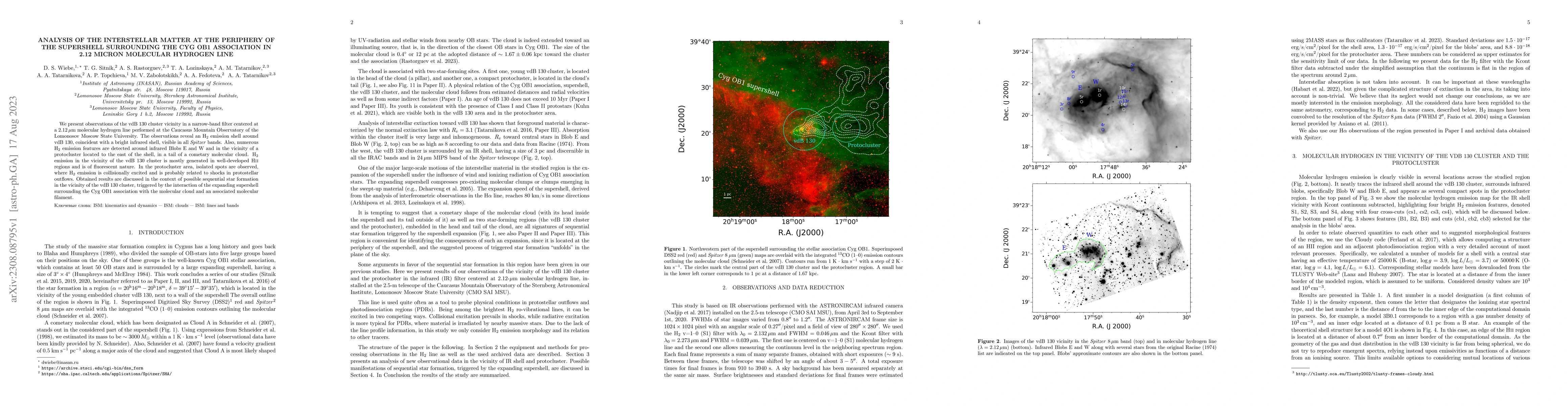 Thumbnail for Analysis of the interstellar matter at the periphery of the supershell
  surrounding the CYG OB1 association in 2.12 micron molecular hydrogen line