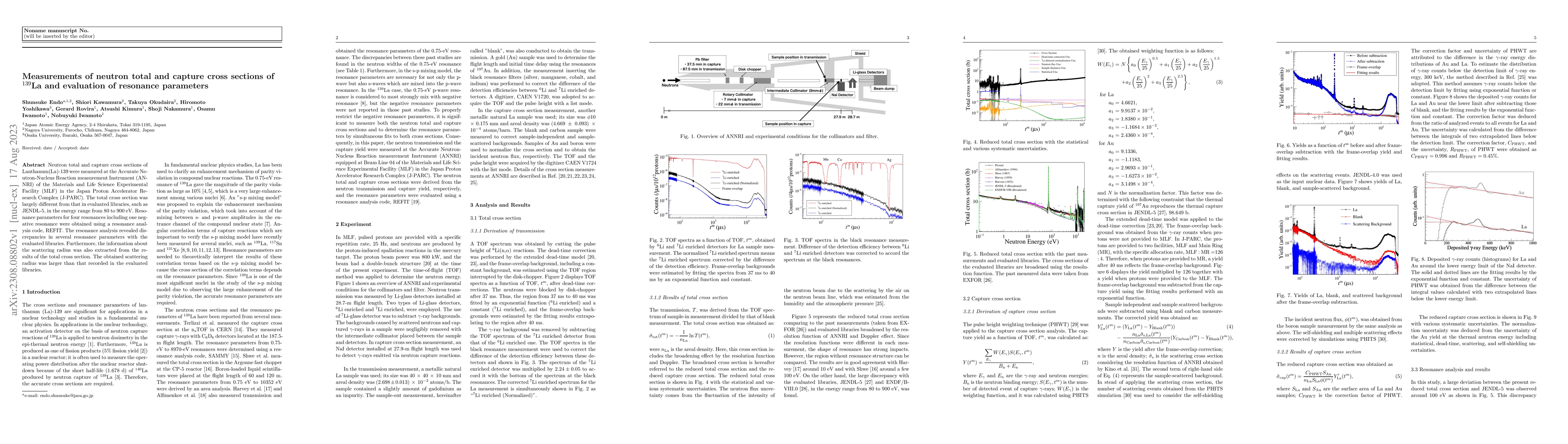 Thumbnail for Measurements of neutron total and capture cross sections of $^{139}$La
  and evaluation of resonance parameters