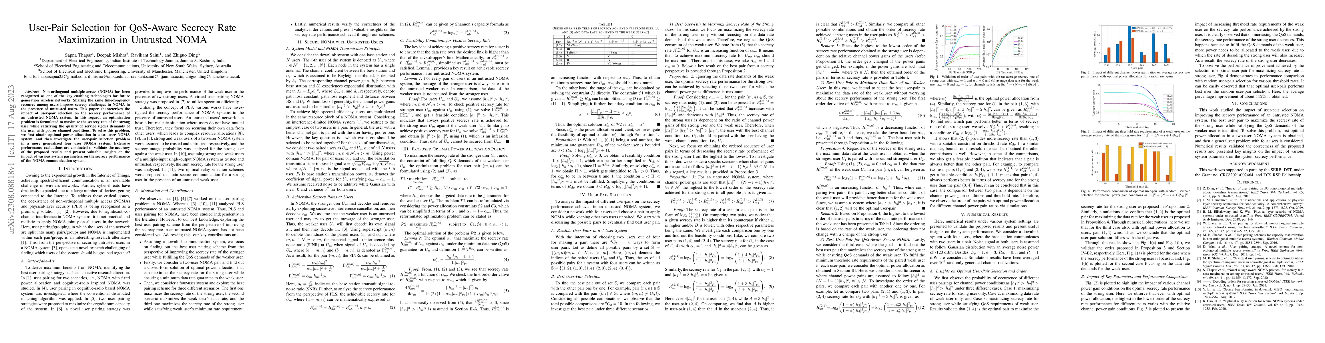 Thumbnail for User-Pair Selection for QoS-Aware Secrecy Rate Maximization in Untrusted
  NOMA