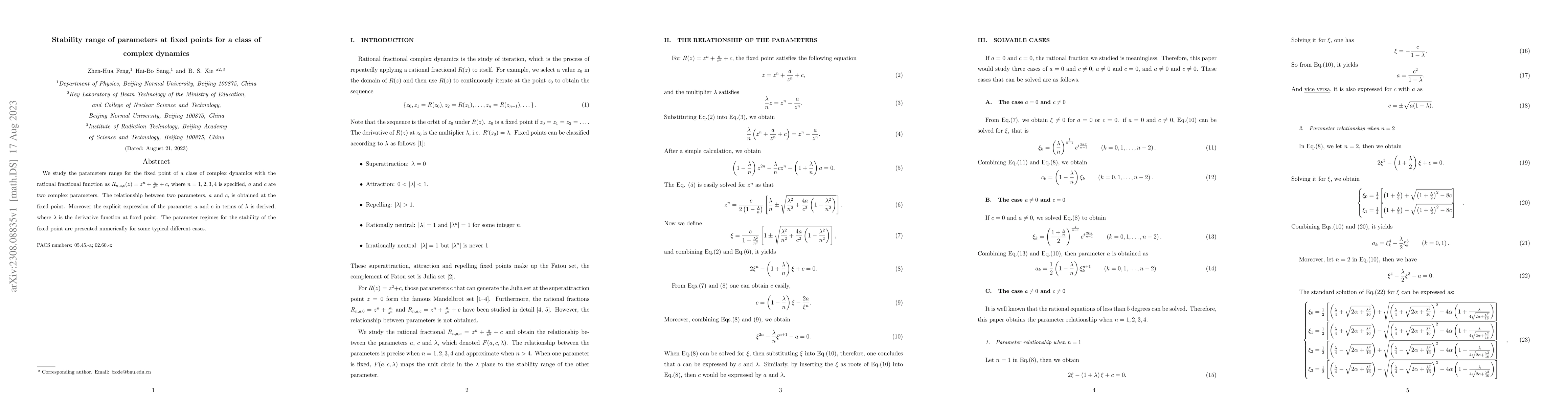Thumbnail for Stability range of parameters at fixed points for a class of complex
  dynamics