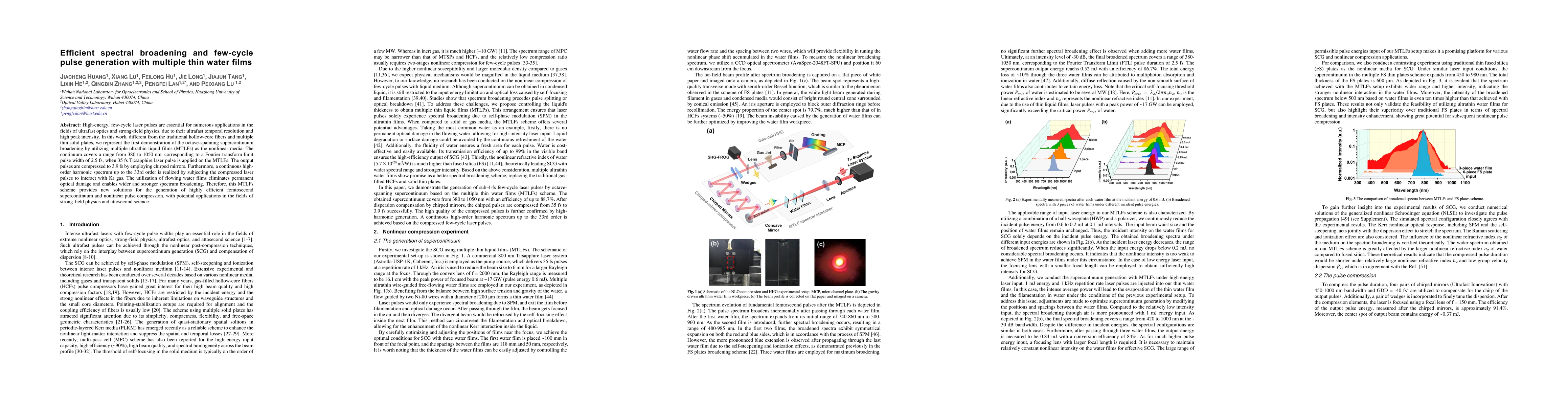 Thumbnail for Efficient spectral broadening and few-cycle pulse generation with
  multiple thin water films
