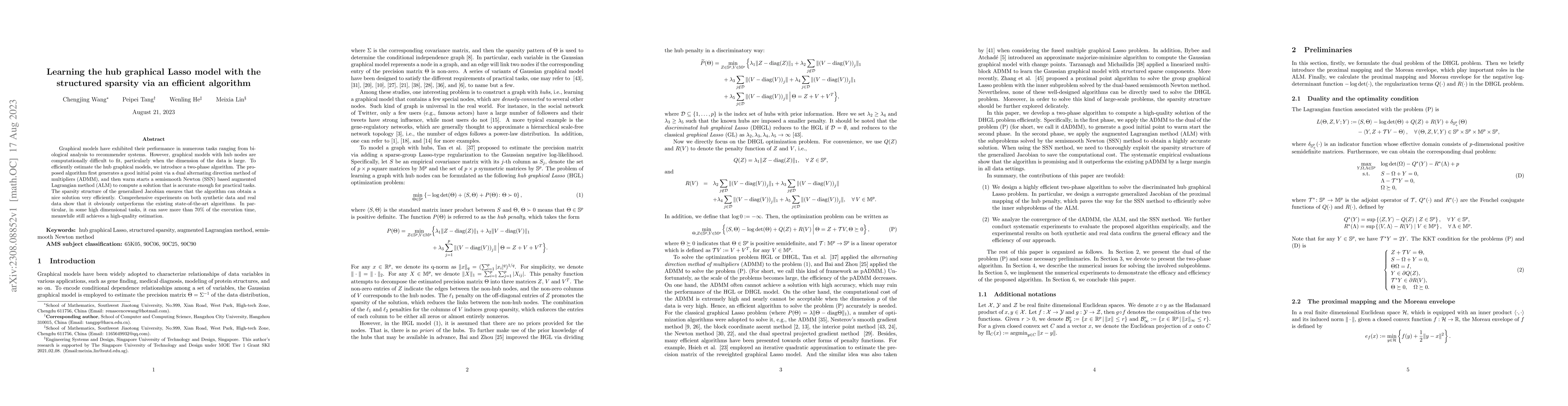 Thumbnail for Learning the hub graphical Lasso model with the structured sparsity via
  an efficient algorithm