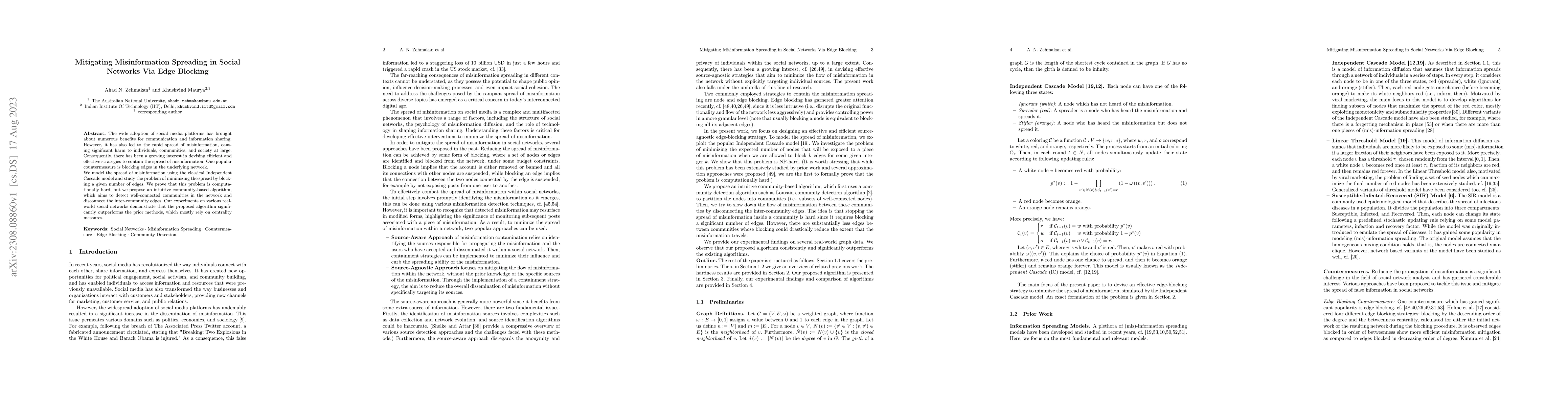 Thumbnail for Mitigating Misinformation Spreading in Social Networks Via Edge Blocking