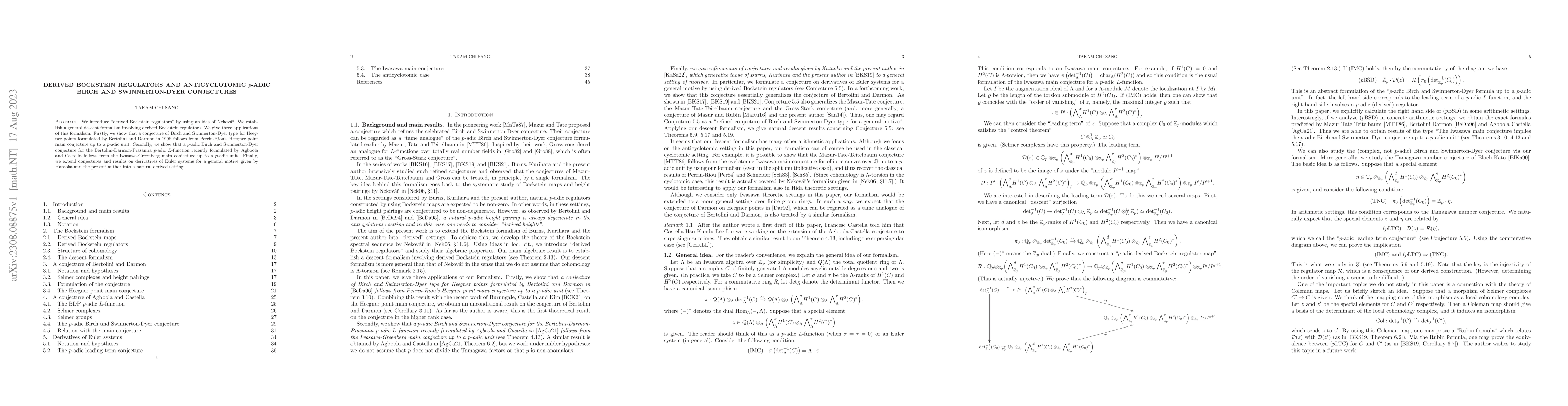 Thumbnail for Derived Bockstein regulators and anticyclotomic $p$-adic Birch and
  Swinnerton-Dyer conjectures
