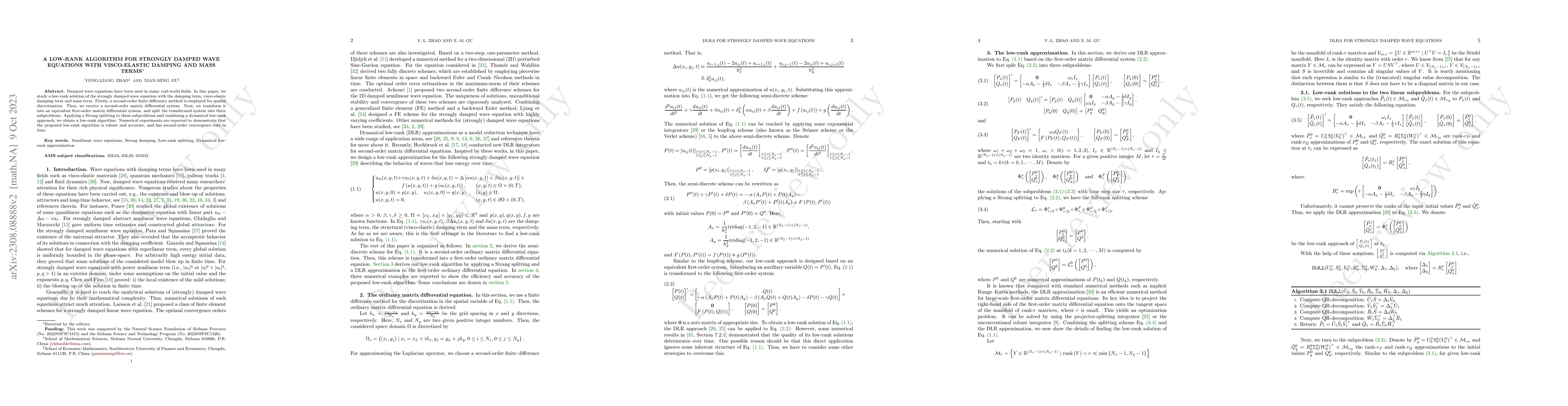 Thumbnail for A low-rank algorithm for strongly damped wave equations with
  visco-elastic damping and mass terms