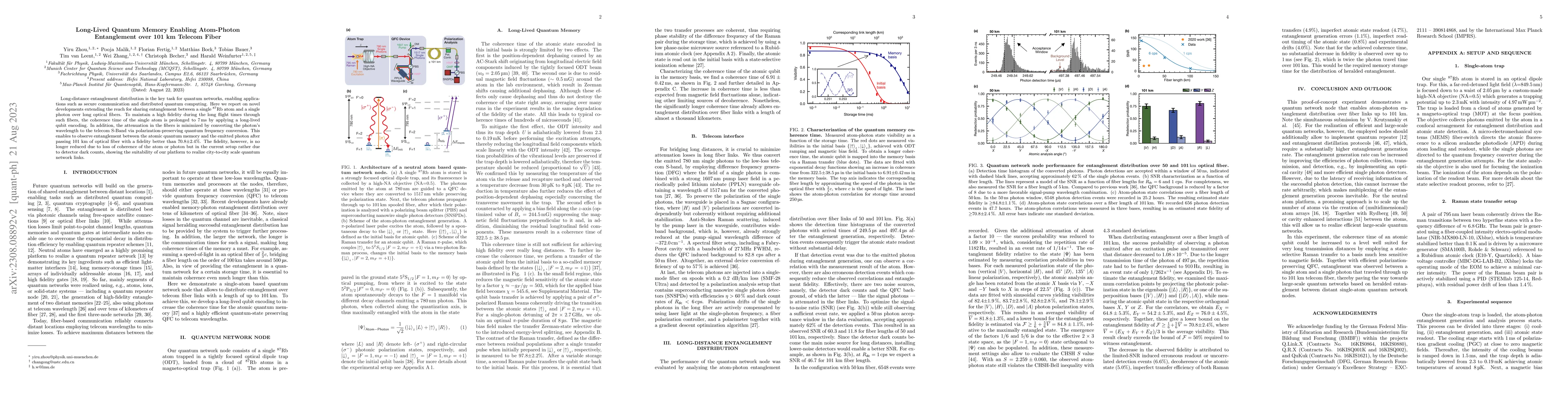 Thumbnail for Long-lived quantum memory enabling atom-photon entanglement over 101 km
  telecom fiber