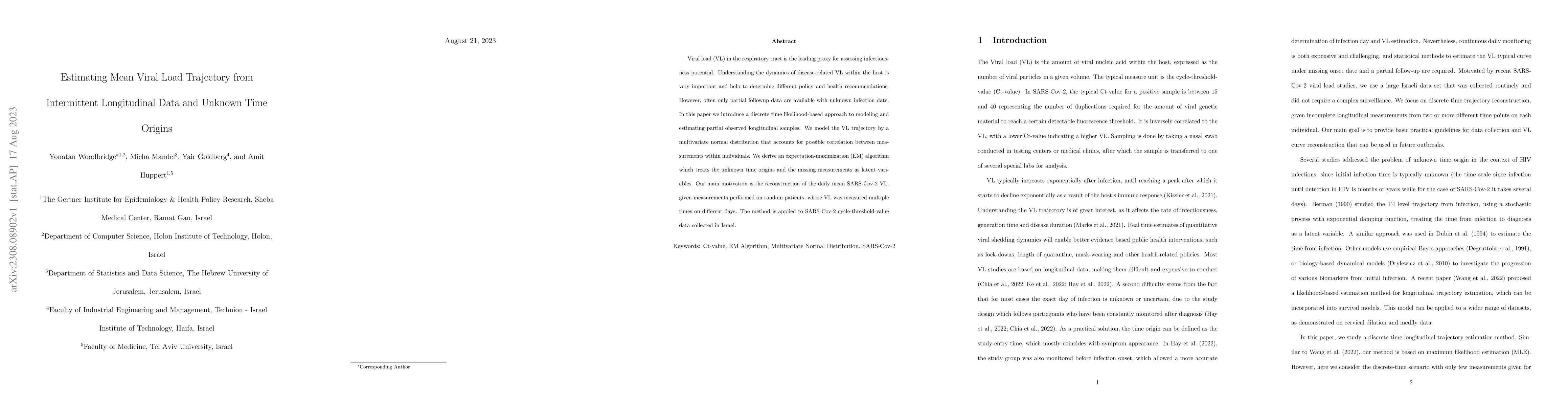 Thumbnail for Estimating Mean Viral Load Trajectory from Intermittent Longitudinal
  Data and Unknown Time Origins