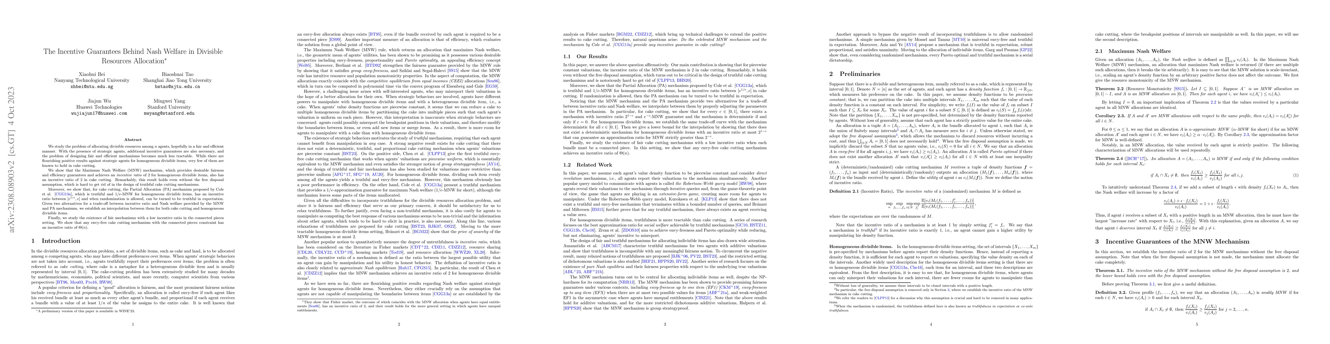Thumbnail for The Incentive Guarantees Behind Nash Welfare in Divisible Resources
  Allocation