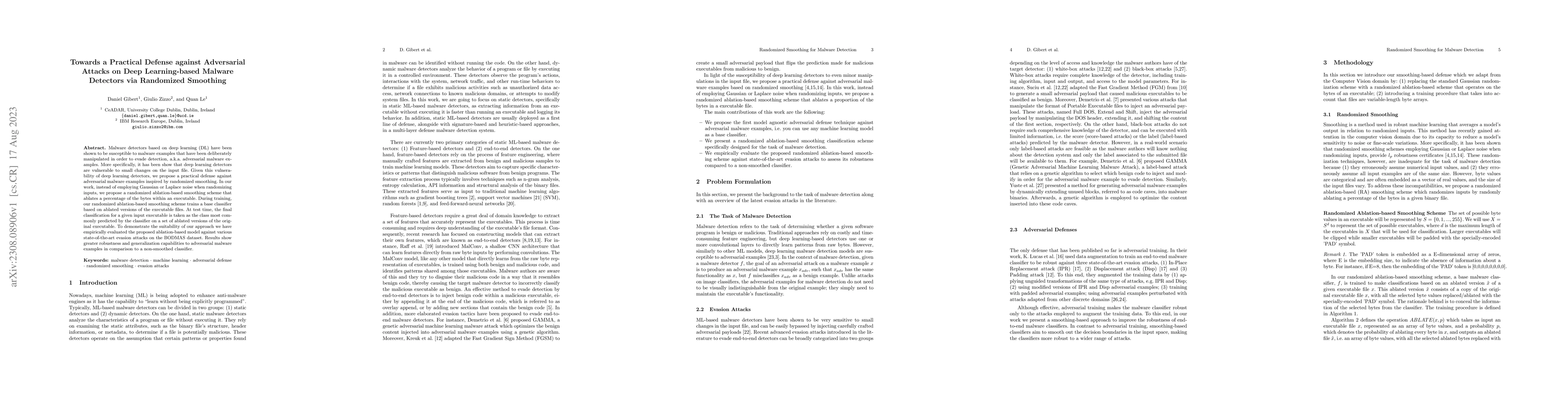 Thumbnail for Towards a Practical Defense against Adversarial Attacks on Deep
  Learning-based Malware Detectors via Randomized Smoothing