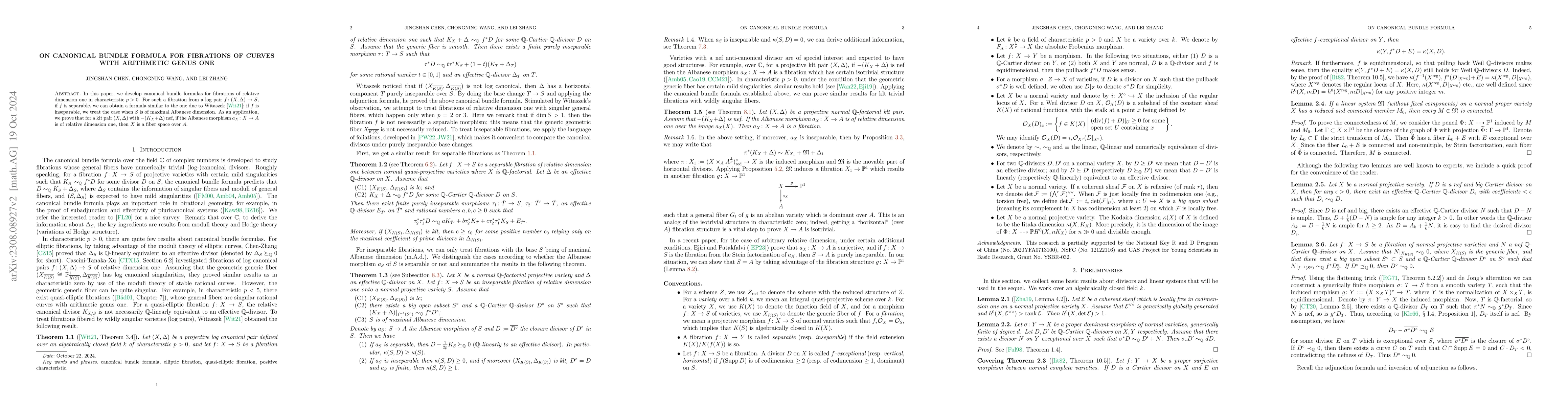 Thumbnail for On canonical bundle formula for fibrations of curves with arithmetic
  genus one