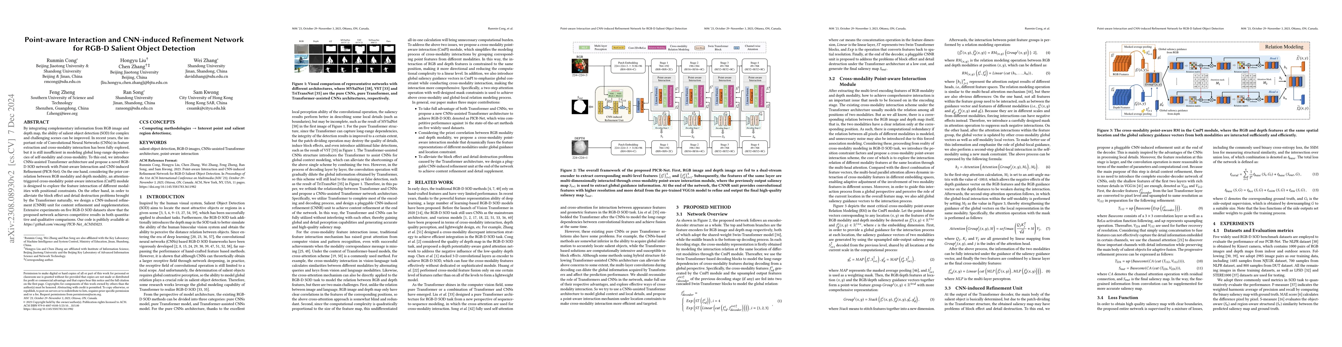 Thumbnail for Point-aware Interaction and CNN-induced Refinement Network for RGB-D
  Salient Object Detection