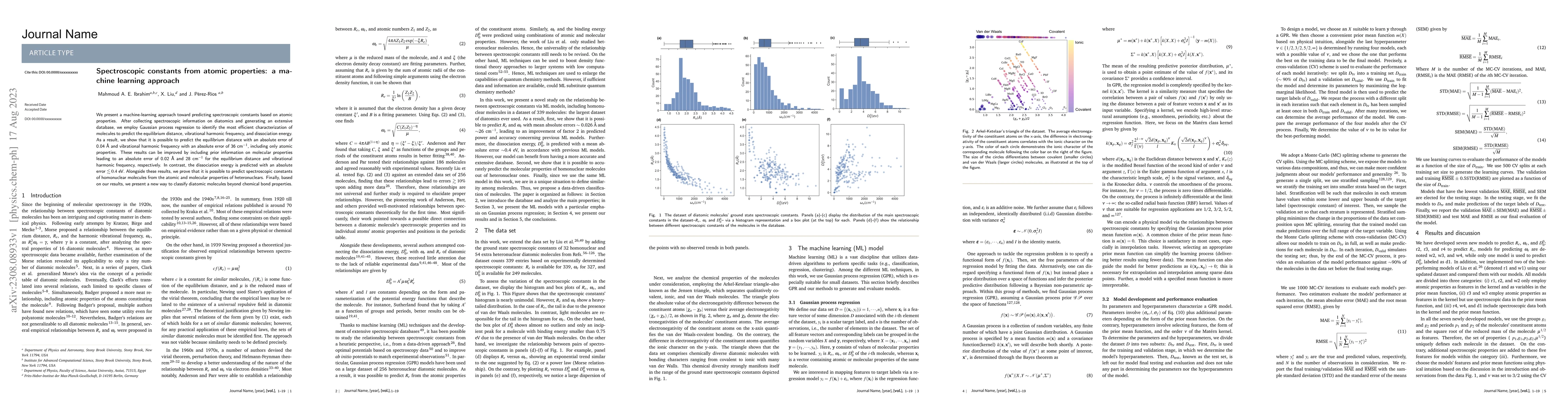Thumbnail for Spectroscopic constants from atomic properties: a machine learning
  approach