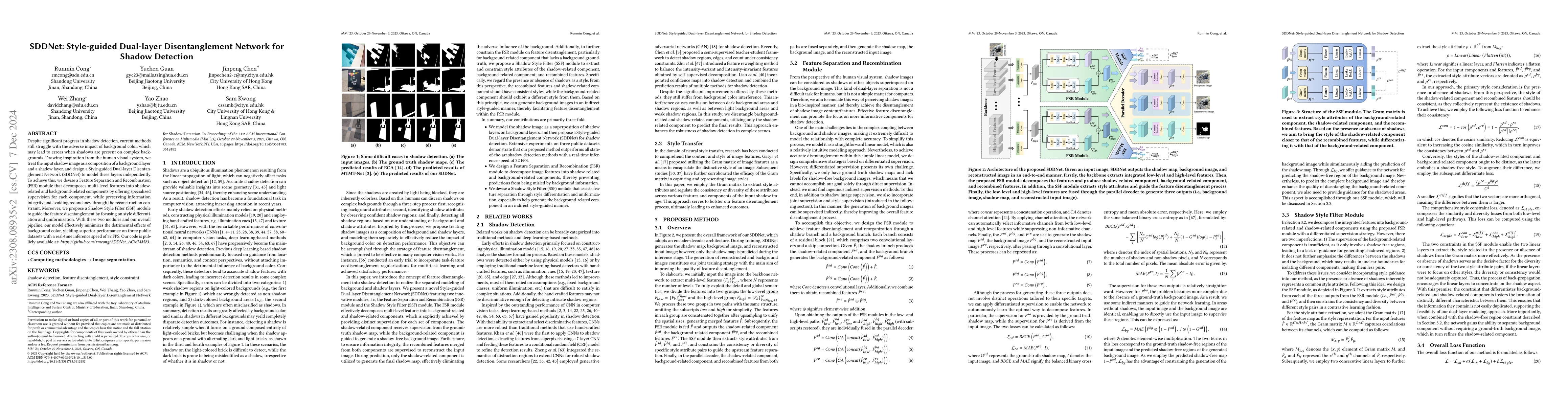 Thumbnail for SDDNet: Style-guided Dual-layer Disentanglement Network for Shadow
  Detection